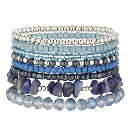 Noessla Boho Beaded Bracelets for Women Stackable Irregular Natural Stone Bead Stretch Bracelet Set 8PCS Costume Jewelry Gifts for Her(Navy Blue)