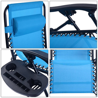 Topment Outdoor Zero Gravity Lounge Chair with Pillow & Utility Tray, Folding Patio Lawn Beach Recliner(Blue)