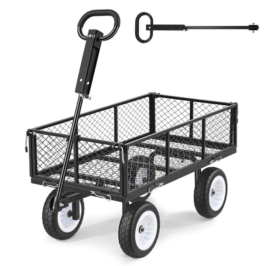 VEVOR 900 LBS Steel Garden Cart, 2 in 1 Handle, Heavy Duty Pullable Garden Wagon with 10" Flat-Free Tires, Outdoor Utility Yard Wagon Cart with Detachable Side Panels, Attach to ATV or Tractor