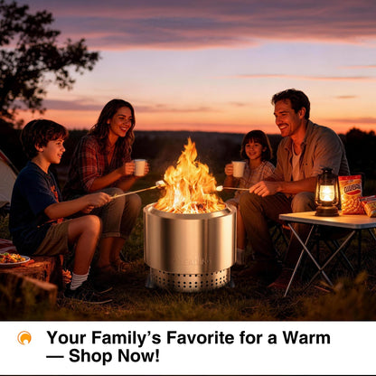 20 Inch Smokeless Fire Pit with Removable Ash Pan, Fire Pits for Outside Wood Burning, Portable Bonfire Outdoor Firepit, Bag & Poker Included, Stainless Steel, Camping Backyard (9KG) (No Legs)