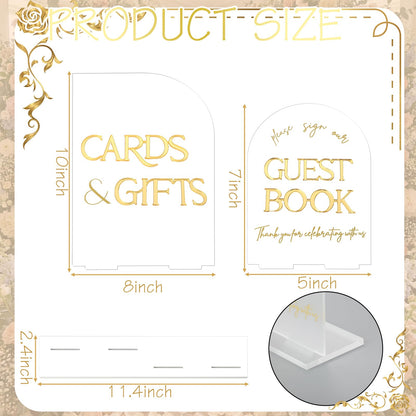Amyhill 2 Pcs Acrylic Wedding Signs for Reception 8 × 10'' Cards and Gifts 5 x 7'' Please Sign Our Guestbook Sign with Stand Wedding Table Decor for Marriage Memorial Ceremony(Gold,Black,Minimalist)