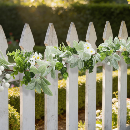 Artificial Eucalyptus Garland 6FT with Flowers & White Berries – Faux Greenery Garland for Spring Wedding Mantle Table Indoor Outdoor Home Decor