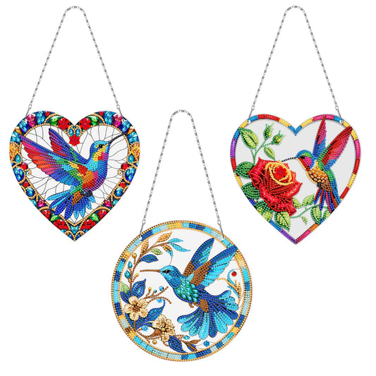MaiYiYi 3 PCS Hanging Diamond Art Pendant Painting Kit Colorful Bird Diamond Art Ornaments Bird Diamond Painting Ornaments for Adult Home Wall Window Art Decor (13.58X7.48 inch)