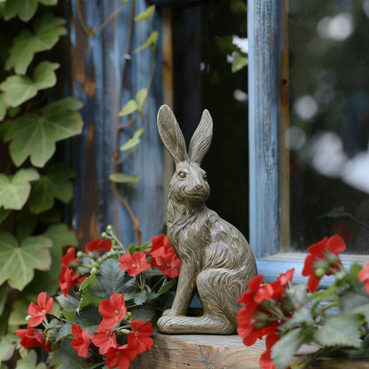 DiliComing Outdoor Rabbit Garden Statue - 12 Inch Large Easter Bunny Decor Grey Resin Animal Sculpture for Home Lawn Yard Decorations Womens Gifts