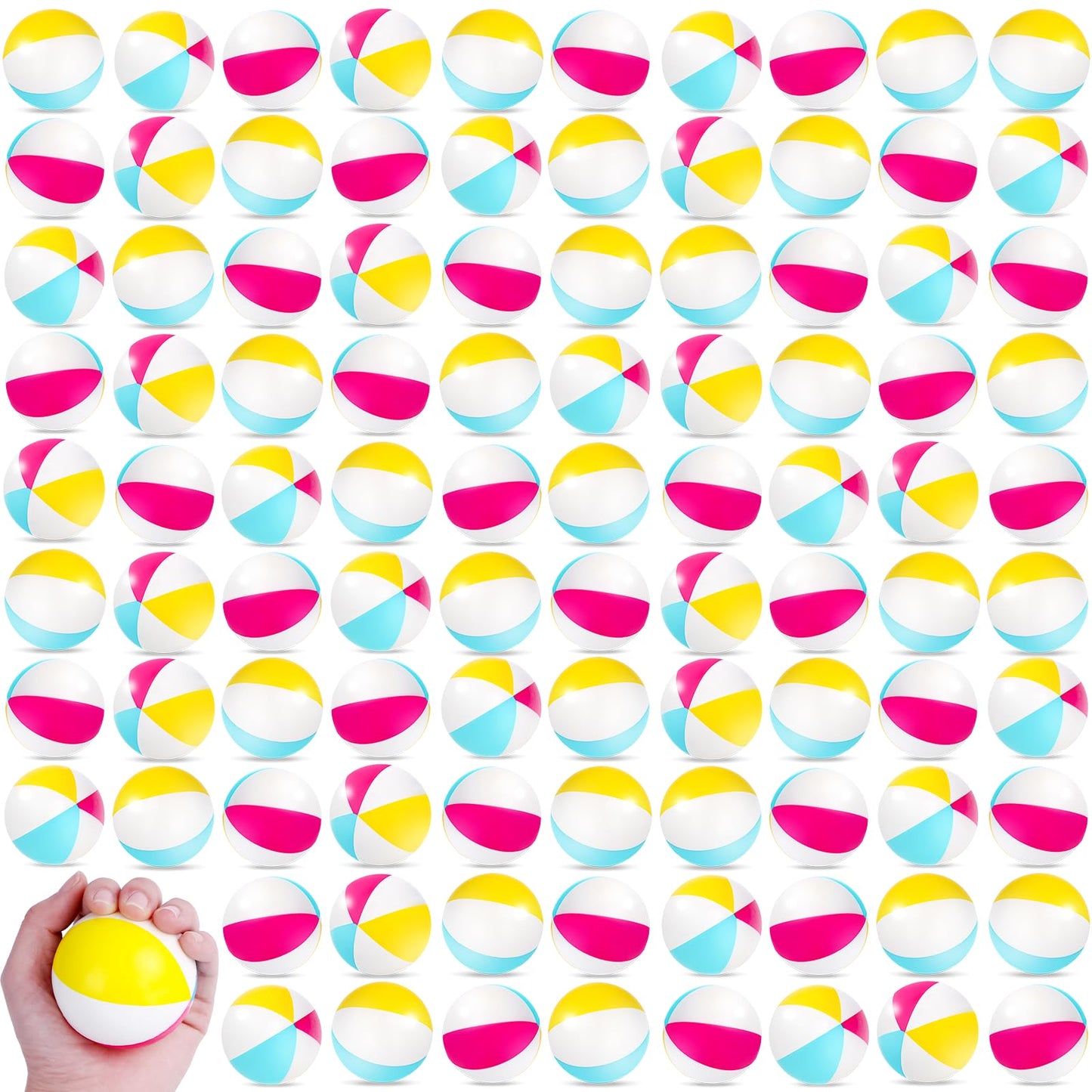 96 Pcs Beach Stress Balls Bulk 2" Mini Relief Stress Ball Pu Foam Squeezy Balls Summer Swimming Pool Game Toy Rainbow Beach Ball for Hawaiian Beach Birthday Party Favor School Carnival Reward
