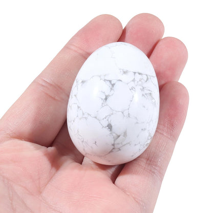 favoramulet Polished Stone Egg for Easter Day, Palm/Pocket/Worry Enegry Healing Crystal Display Sphere Figurine Fengshui, White Howlite Turquoise 1.8" x 1.3"