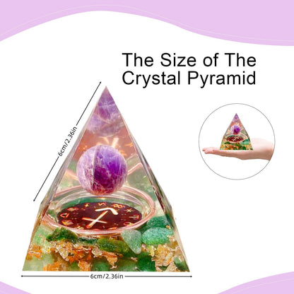 Saefheled Twelve Constellations Sagittarius Orgone Pyramid,Natural Amethyst&Green Strawberry Orgonite Crystal Healing Pyramid for Protection Chakra,Unique Constellation Pyramids for Positive Energy