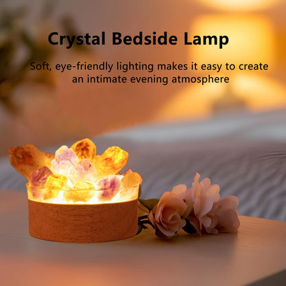 Runyangshi Natural Crystal Night Lamp Bedroom Bedside Sleep Night Light Clear Healing Crystal + Amethyst Gemstone Quartz Ambient Light USB Powered Night Decoration Desktop Ornament for Home Decor Gift