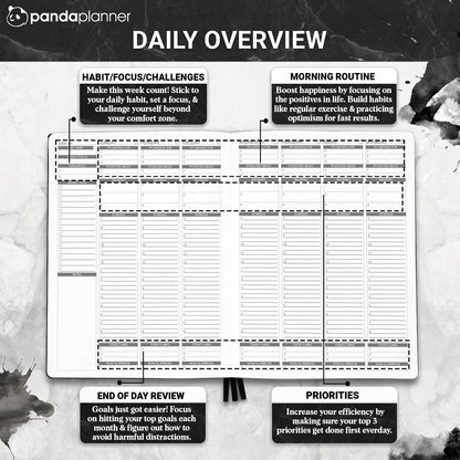 Panda Planner Weekly 2026, Undated Weekly Planner for Office, School & Home – 8"x11" Soft Vegan Leather Organizer Notebook with To-Do Lists, Habit Tracker, Notes & Agenda – Black