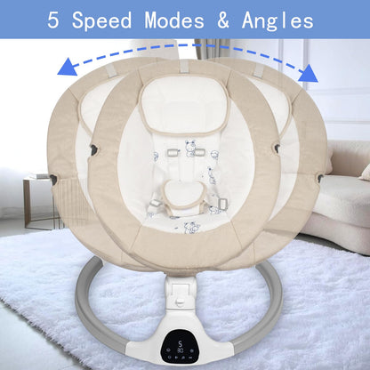 Baby Swing for Infants to Toddler Portable Babies Swing Timing Function 5 Swing Speeds Bluetooth Touch Screen Music Speaker with 10 Preset Lullabies 5-Point Carabiner (Ivory White)