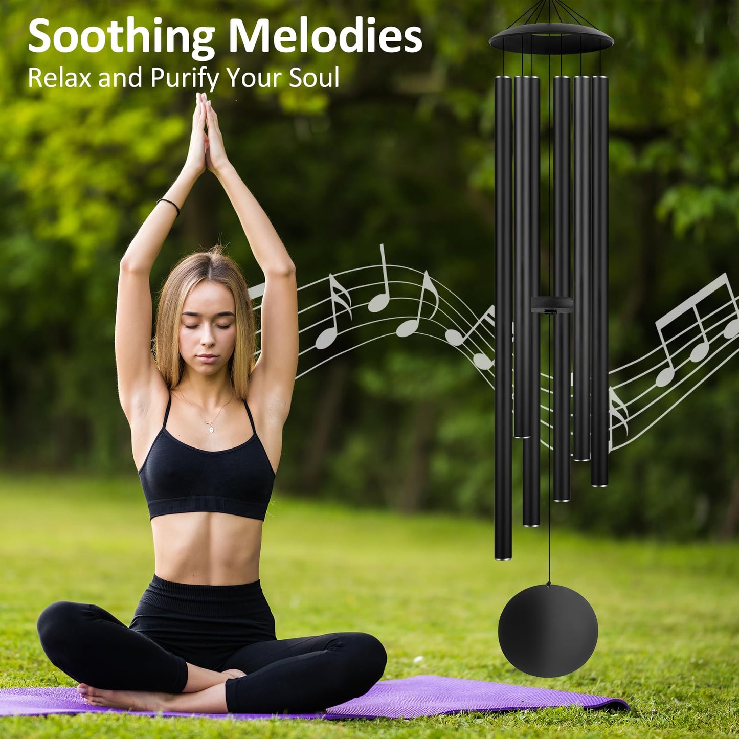 54" Large Wind Chimes for Outside Deep Tone - Gift Box Packaged, Soothing Windchimes Outdoors with 6 Thickened Aluminum Tubes for Garden Decor, Gifts for Mother's Day, Friends and Loved Ones (Black)