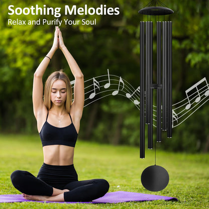 54" Large Wind Chimes for Outside Deep Tone - Gift Box Packaged, Soothing Windchimes Outdoors with 6 Thickened Aluminum Tubes for Garden Decor, Gifts for Mother's Day, Friends and Loved Ones (Black)