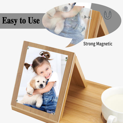 ROSOS Bamboo Book Holder, Triangle Book Holder Stand with Acrylic Picture Frame, Book Rest with Cup Holder, Tablet and Kindle Stand, Book Lovers Gifts, Bookish Gifts, Bamboo Book Rest Stand