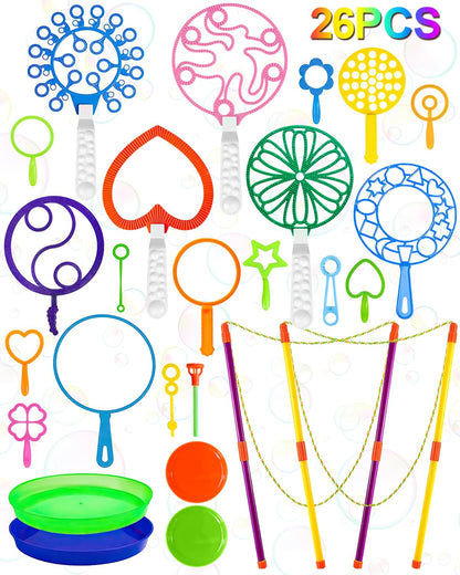 UniStylar Giant Bubble Wands, Big Bubble Wand Set with Tray Bulk, Funny Large Bubble Maker for Kids Adults Summer Huge Outdoor Activities Toys Birthday Party Favors Toddlers, 26 Pcs