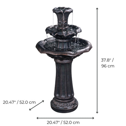 Teamson Home Lily Flower Floor Pedestal 3 Tiered Floor Waterfall Fountain with Pump for Outdoor Patio Garden Backyard Decking, 38 Inch Height, Dark Gray