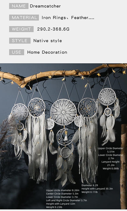 5 Pack Moon Phase Dreamcatcher Set Boho Wall Decor, Boho Macrame Wall Hanging Dream Catchers, for Home, Bedroom, Living Room, Witchy Gifts (Camel)
