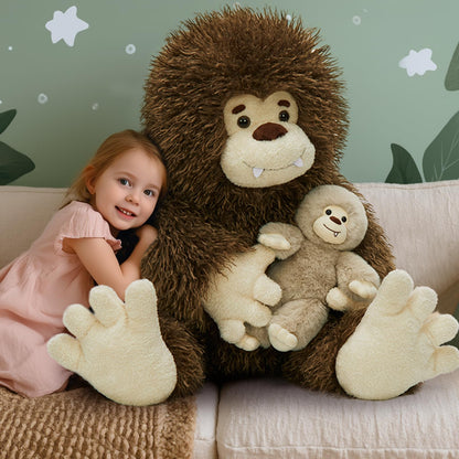 MorisMos Giant Bigfoot Stuffed Animal with Baby Cryptid Plush Duo,39" Big Mama Monster & 12" Baby Bigfoot Toy for Kid,Girl,Boy,Soft Big Foot Sasquatch Gifts for Haloween Birthday Baby Shower Christmas