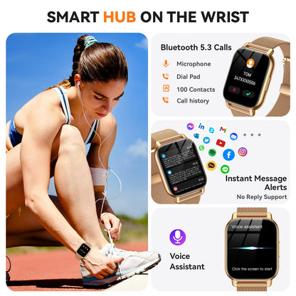 Kriutefy Smart Watch for Women (3 Bands), Fitness Tracker with Bluetooth Calls, IPX8 Waterproof Smartwatch for Android iPhone, 112+ Sport Modes, Heart Rate/Sleep/SpO2 Monitor, Gold