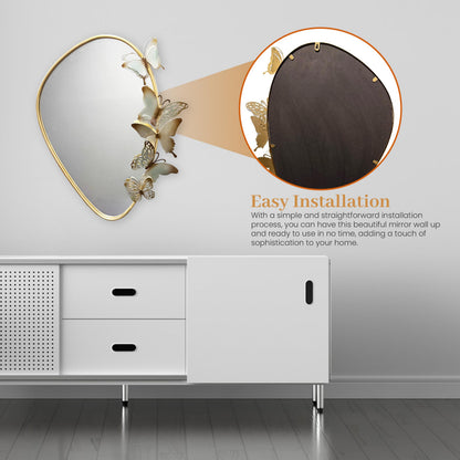 Decorative Wall Mirror with Butterfly Design, Gold Frame, Irregular Shape Perfect for Living Room, entryways, Bathroom, Home Decor