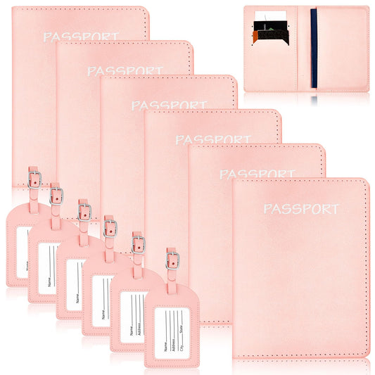 12 Pcs Women Passport Holder and Vaccine Card Combo with Luggage Tag Include 6 Pcs Travel Passport Cover 6 Pcs Cute Tag Passport Wallet for Bridesmaid Gifts Group Trip Honeymoon Travel