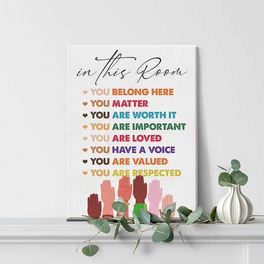 Inspirational Diversity Wall Art in This Room Watercolor Canvas Painting Prints for Classroom Office Wall Decor Framed Equality Artwork Gifts(12x15 Inch)