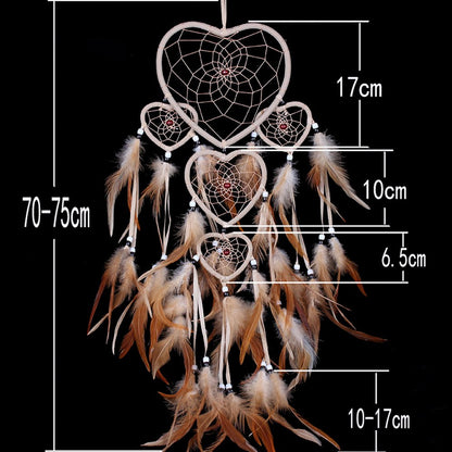 WESTONETEK Large Handmade Dream Catcher Traditional Dreamcatcher Feather Wall Hanging Decoration Ornaments Five Hearts Beige