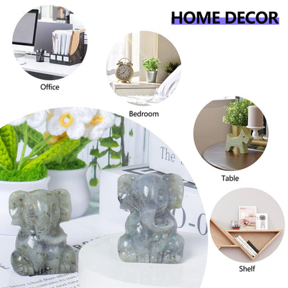 Ytbeoxk 2 Inch Crystal Elephant Decor Statues, Labradorite Cute Sitting Elephant Figurines, Reiki Healing Crystal Carved Animal Statues, Home Office Desk Hand Carved Decor Gifts for Women