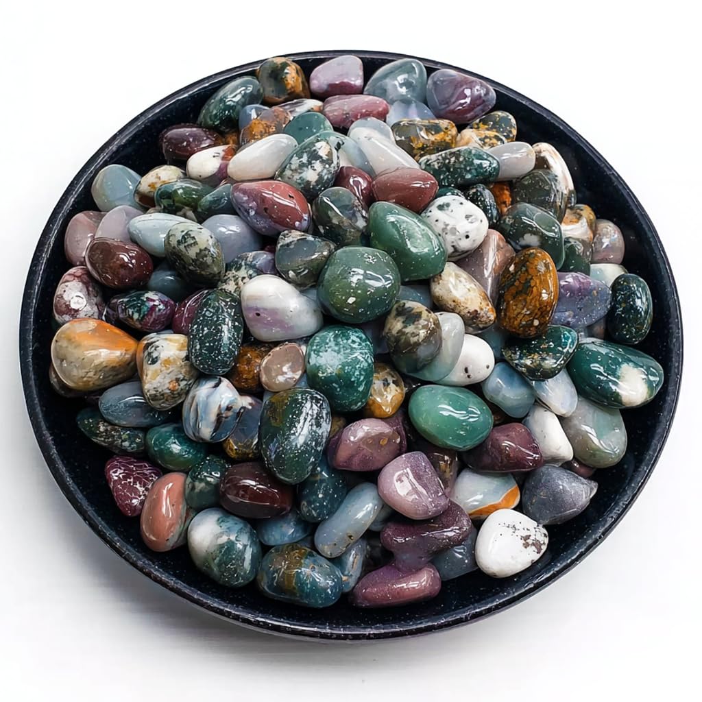 SigMntun Polished Ocean Jasper Crystal Chips 128 Pcs - 0.4" 10 oz Pretty Tumbled Stone Mineral Rocks Chips Crushed Sea Glass Stones Healing Reiki Crystal Making Home Decoration