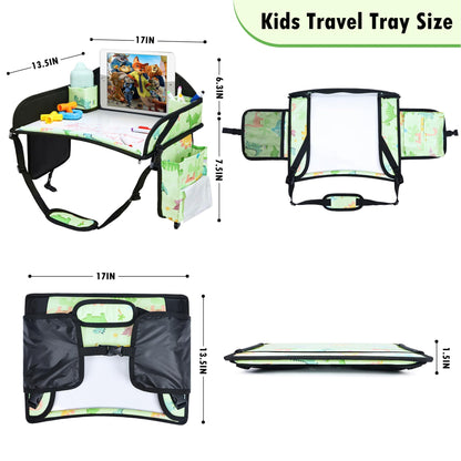 WENRENER 2PCS Kids Travel Tray, Car Seat Tray for kids Travel, Toddler Road Trip Essentials With Drawing Kit, Toddler Lap Desk Organizer for Car, Carseat Table for Airplane