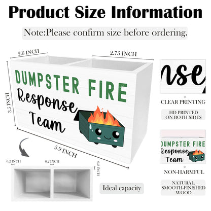 HYKDFMNCJ Funny Dumpster Fire Pen Holder for Desk, Dumpster Fire Response Team Wooden Box Sign Desk Decor for Office Decoration, Sarcastic Office Pencil Organizer, Funny Coworker Gifts