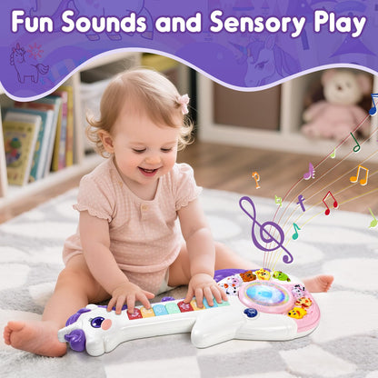 Marstone Toys for 1 2 Year Old Girl Birthday Gifts: Baby Musical Unicorn Toys 12-18 Months, Educational Cartoon Guitar for Toddler Boy Kid 1-3, Infant 1st First Interactive Learning Birthday Present