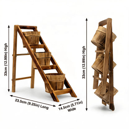 HORTICAN Rustic Foldable 3-Tier Wooden Planter - Space-Saving Vertical Plant Stand for Indoor/Outdoor (Patio, Balcony, Living Room)