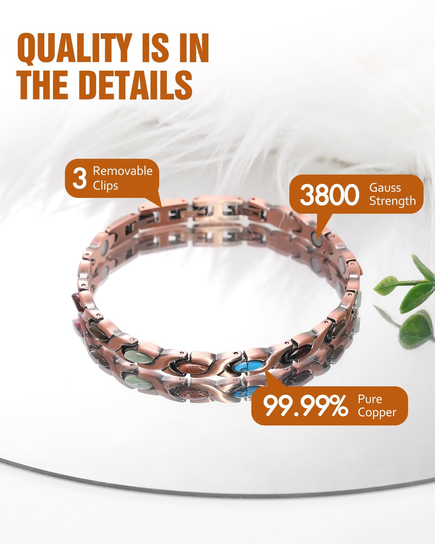 Jecanori Copper Bracelets for Women, Magnetic Bracelets for Women with 3800 Gauss Ultra Magnets and Sizing Tool, Featuring a Fish Tail Design