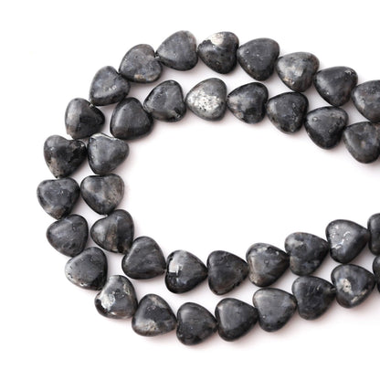 Natural Heart Shaped Black Labradorite Stone Beads 10mm Loose Crystal Healing Beads for DIY Necklace Bracelet Making Gemstone Craft Supplies