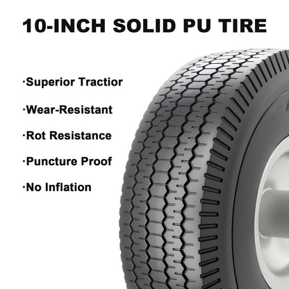 CYHOBK 2-Pack 4.10/3.50-4" Flat Free Solid Rubber Tires - 10" Replacement Wheels with 5/8" Axle Bore, 2.2" Offset Hub for Gorilla Cart, Hand Truck, Garden Wagon, Dump Carts - Puncture Proof