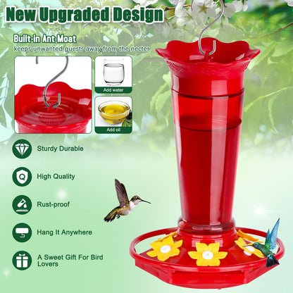 Gbekery 10 OZ Glass Hummingbird Feeders for Outdoors Hanging - Red 2 Pack, Ant & Bee Proof and 6 Feeding Ports, Garden Yard Décor Gifts for Mom