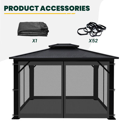 Gazebo Universal Replacement Mosquito Netting, Upgrade 12' x 14' Outdoor Canopy Net Screen 4-Panel Sidewall Curtain, with Zippers, Easy to Install, Fit for Most Gazebo 12x14 Canopy, Black