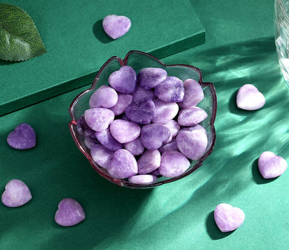 QINJIEJIE 20PCS Lepidolite Heart Stones Crystals Bulk Love Shaped Worry Stone Heart Rock Pocket Polished Palm Gems Crystal Reiki Balancing Wholesale Carved Stone Decor Gift