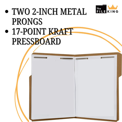 The File King Kraft File Folder with Dual 2" Fasteners | Letter Size - Box of 50 | 1/3 Top Tab | Heavyweight Filing Solution for Patient Charts, Legal Documents, Records | Made in USA