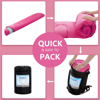 ORTHOMTEX Sleeping Bags for Adults,Teens and Kids Girls-Warm & Cold Weather Lightweight,Waterproof Backpack,Great for 3-4 Seasons Hiking,Camping and Outdoor Mountaineering(Pink/Right Zip)