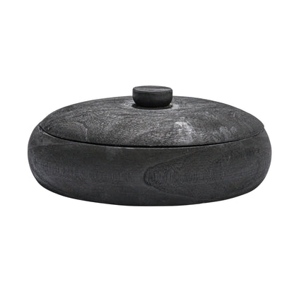 Creative Co-Op Decorative Paulownia Wood Container with Lid, Black
