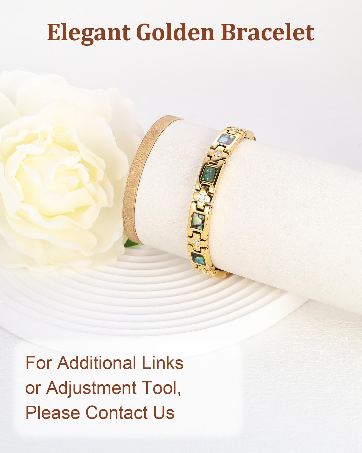 MagEnergy Magnetic Bracelet for Women, Gold Titanium Steel Strength Magnetic Bracelet with Sizing Tool, Adjustable Jewelry Gifts