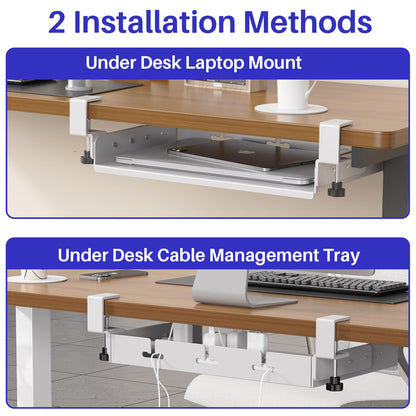 BYMECOST No Drill Under Desk Storage Shelf, Metal Under Desk Drawer Organizer with Clamp, Mount Under Desk Shelf Adds Tray, Desk Drawer for Office Desks, Table, Gaming Desk, Workstations (White)