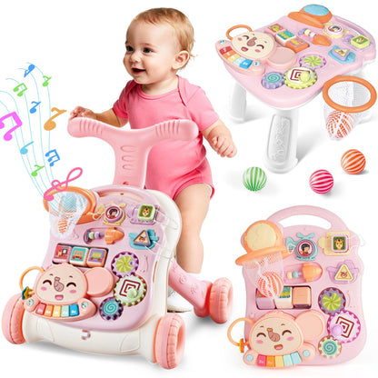 AuntyFey Baby Walker, 3 in 1 Push Walker for Baby Girls Boys, Baby Walking Toy for 1 Year Old Learning to Walk, Sit to Stand Baby Walker Push Toy for Girl 12 Months, Pink