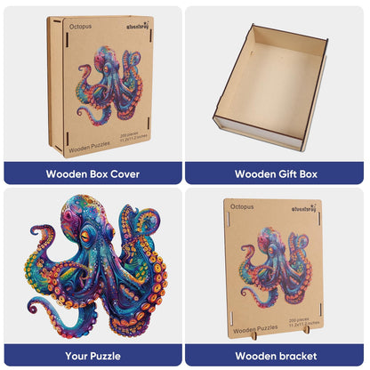 Qiuenisray Wooden Puzzles for Adults 1000 Pieces, Octopus Ocean Jigsaw Puzzles, FSC Certified Unique Shape Adult Puzzles Pieces, Wall Decor for Family Game 23.4x23.5 in