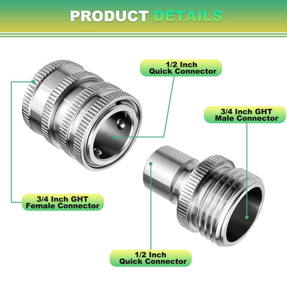 FISHFRUIT Stainless Steel Garden Hose Quick Connect Fittings Set, 3/4 Inch GHT Quick Connect Hose Fittings, Water Hose Quick Connect Fittings, Quick Release Connectors for Hoses and Sprayers (5PCS)