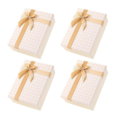 kaxilu Light yellow Gift Box Luxury With Lid & Ribbon, Foldable Gift Boxes 4 Pack 9.8x7x3.3Inches - Elegant Wedding & Birthday Packaging Gifts Box