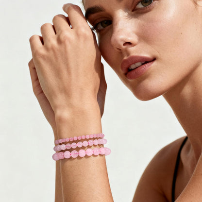 Bolinailo 3Pcs Natural Healing Crystal Bracelets for Women Men, 4mm 6mm 8mm Beaded Stretch Bracelet Set, Rose Quartz Natural Stone Gemstone Jewelry Gifts for Meditation, Reiki & Yoga