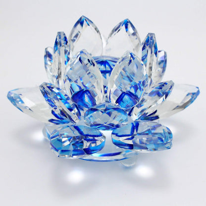 TENGFENG Sparkle Crystal Lotus Flower - 4'' Hue Reflection Clear Crystal Blue Lotus for Feng Shui Home Decor Sun Catcher Ornaments or Paper Weight with Gift Box (100MM) Blue