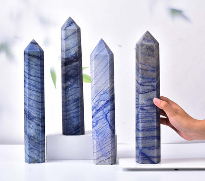 AMOYSTONE Extra Large Healing Crystal Obelisk Tower Blue Aventurine Point Wand Crystal Decor Reiki 2.2-2.6 LBS